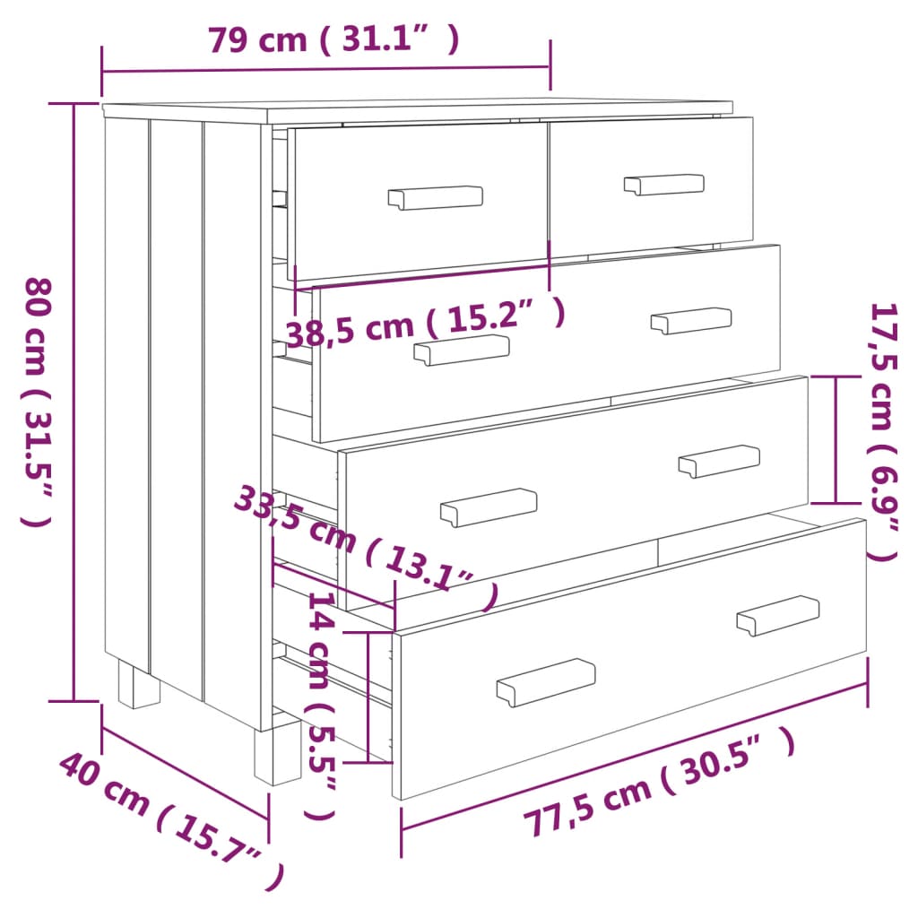 vidaXL Sideboard HAMAR Light Grey 79x40x80 cm Solid Wood Pine