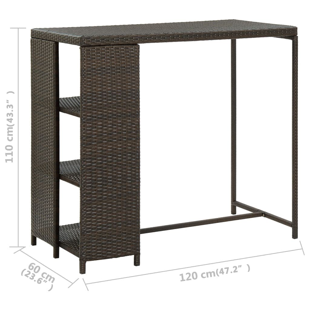 vidaXL Bar Table with Storage Rack Brown 120x60x110 cm Poly Rattan