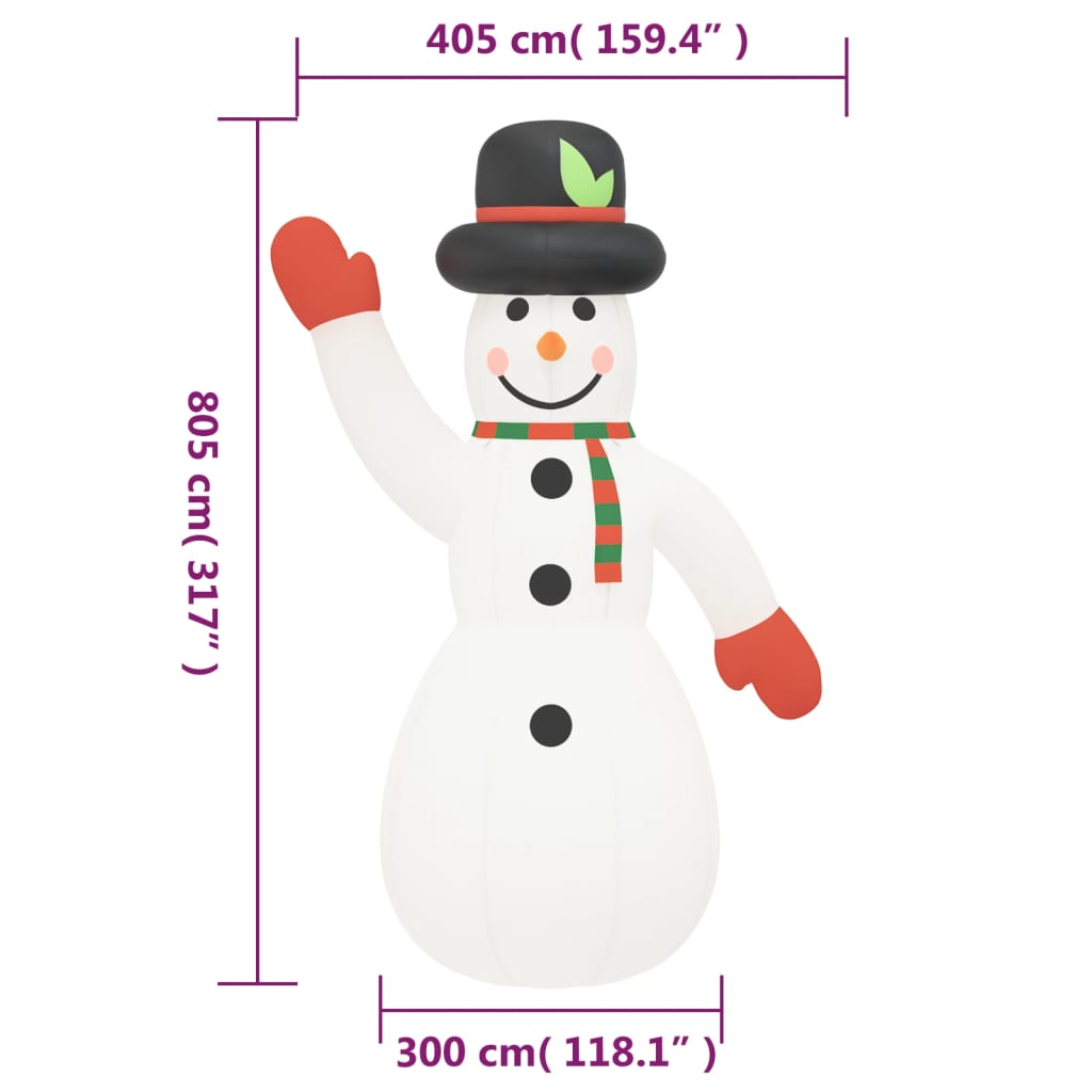 vidaXL Christmas Inflatable Snowman with LEDs 805 cm