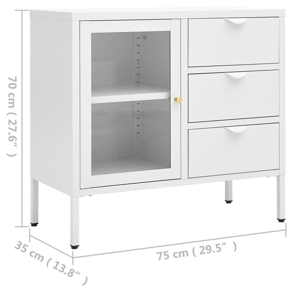 vidaXL Sideboard White 75x35x70 cm Steel and Tempered Glass