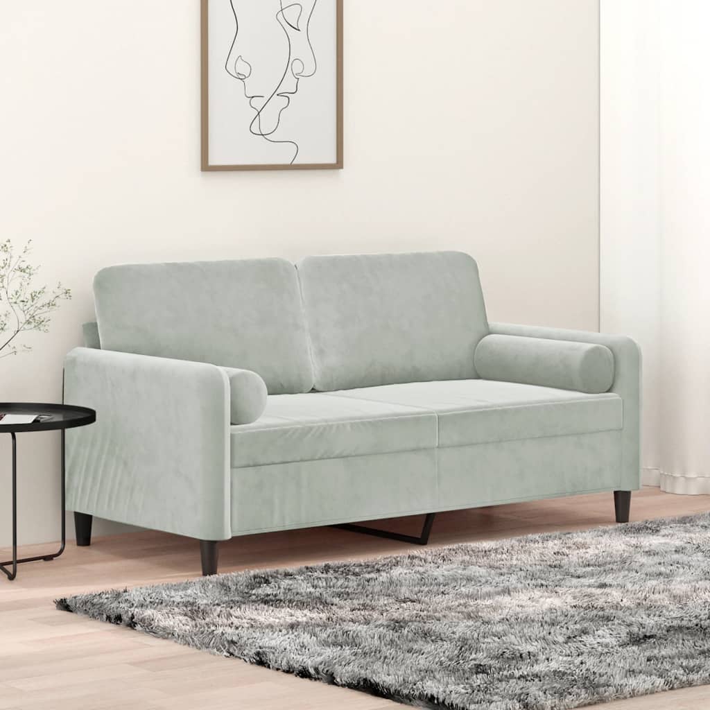 vidaXL 2-Seater Sofa with Throw Pillows Light Grey 140 cm Velvet