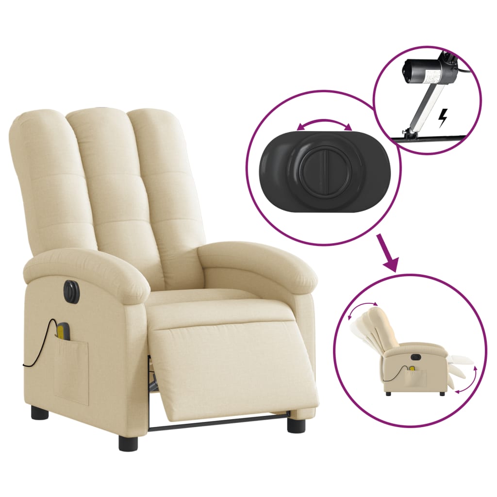 vidaXL Electric Massage Recliner Chair Cream Fabric