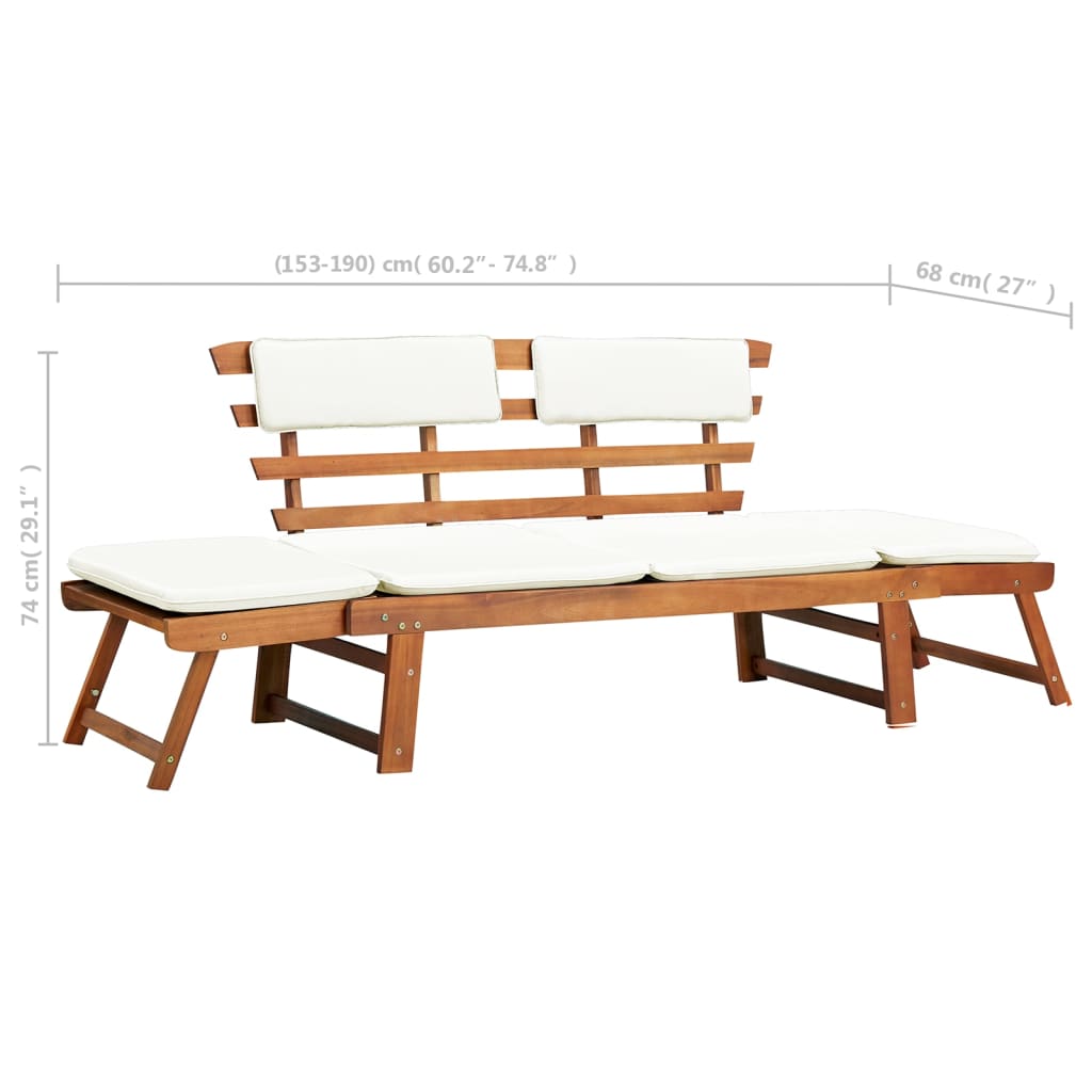 vidaXL Garden Bench with Cushions 2-in-1 190 cm Solid Acacia Wood