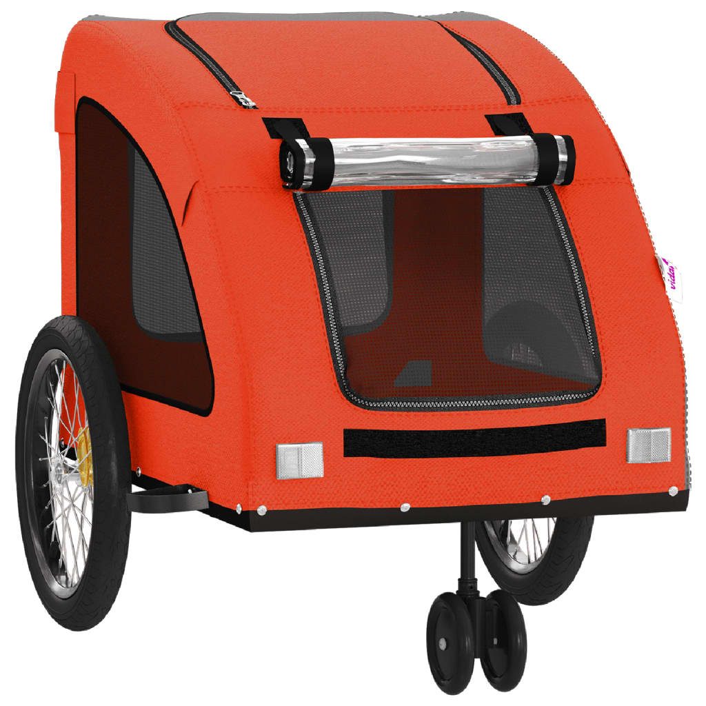 vidaXL Pet Bike Trailer Orange and Grey Oxford Fabric and Iron