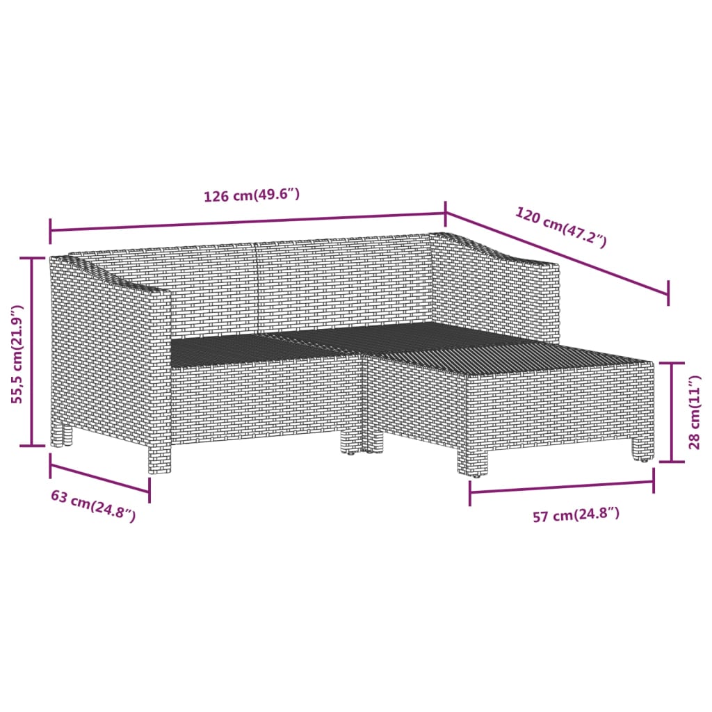 vidaXL 3 Piece Garden Lounge Set with Cushions Grey Poly Rattan