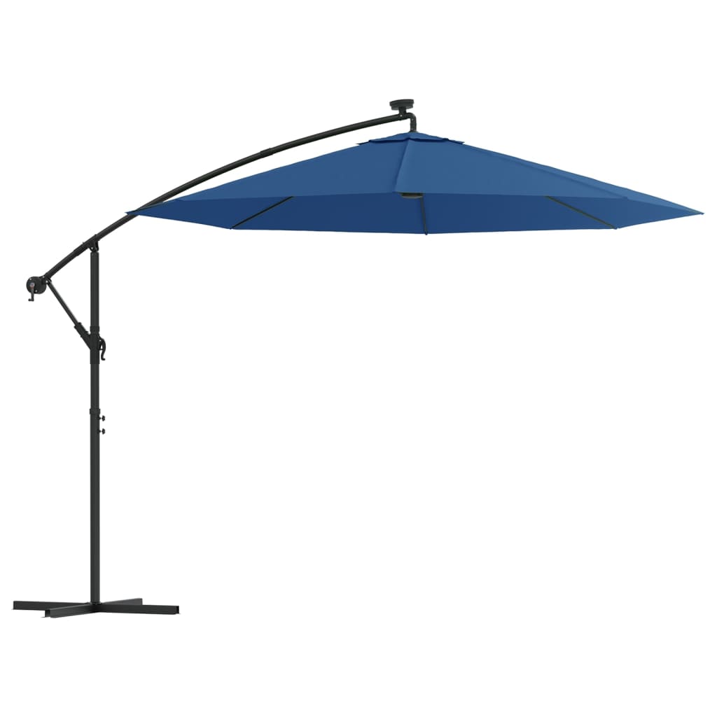 vidaXL Cantilever Garden Parasol with LED Lights and Steel Pole 300 cm Azure