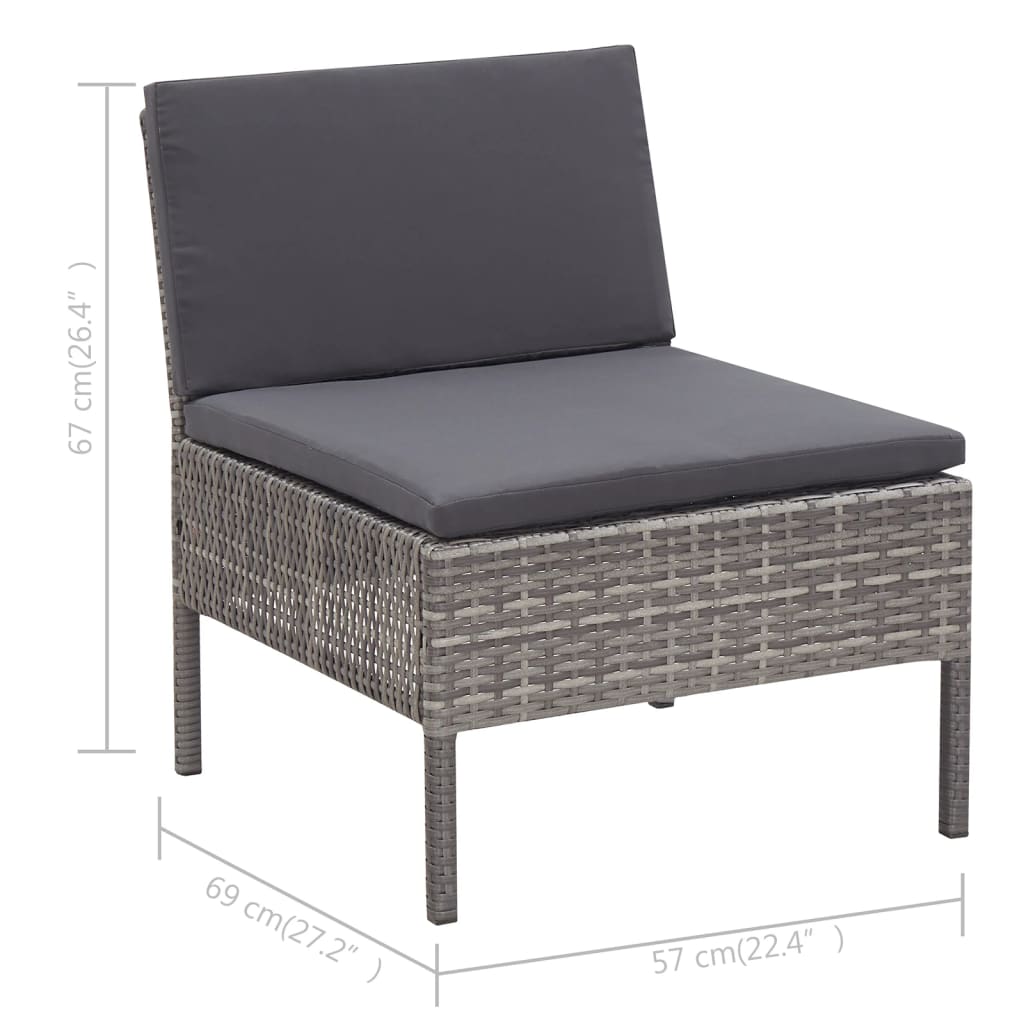 vidaXL 3 Piece Garden Lounge Set with Cushions Poly Rattan Grey