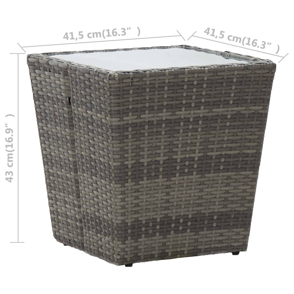 vidaXL Tea Table Grey 41.5x41.5x43 cm Poly Rattan and Tempered Glass