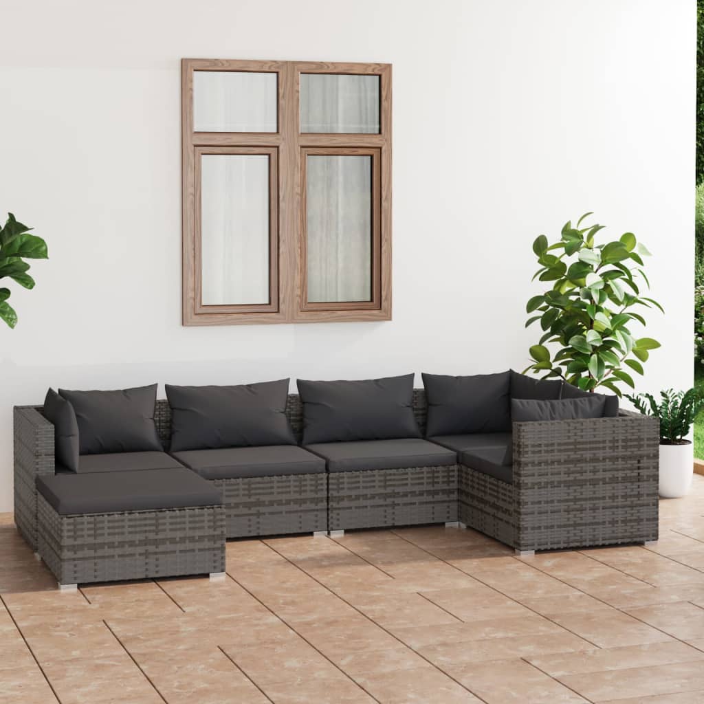 vidaXL 6 Piece Garden Lounge Set with Cushions Poly Rattan Grey