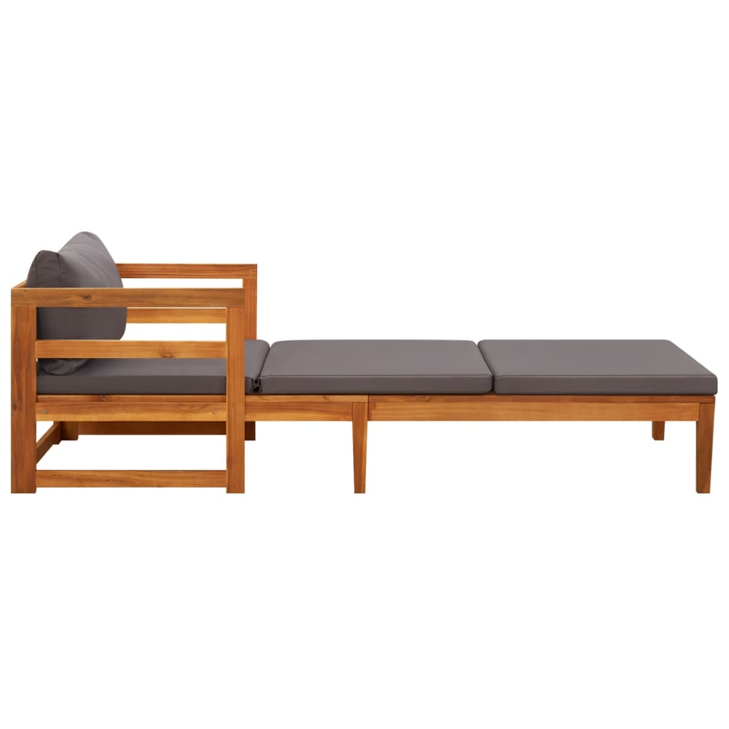 vidaXL Sun Lounger with Dark Grey Cushions Solid Acacia Wood