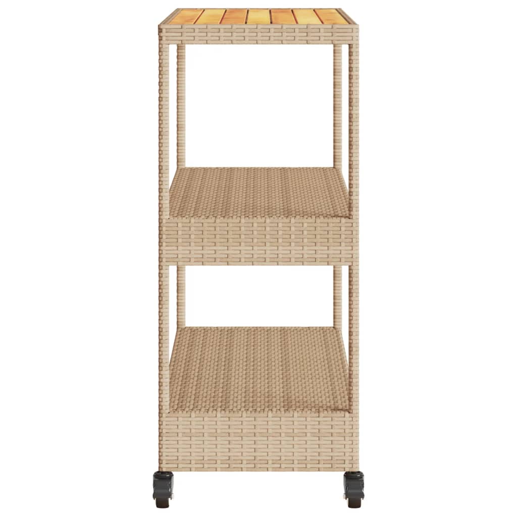 vidaXL Bar Cart 3-Tier Beige Poly Rattan and Solid Wood Acacia