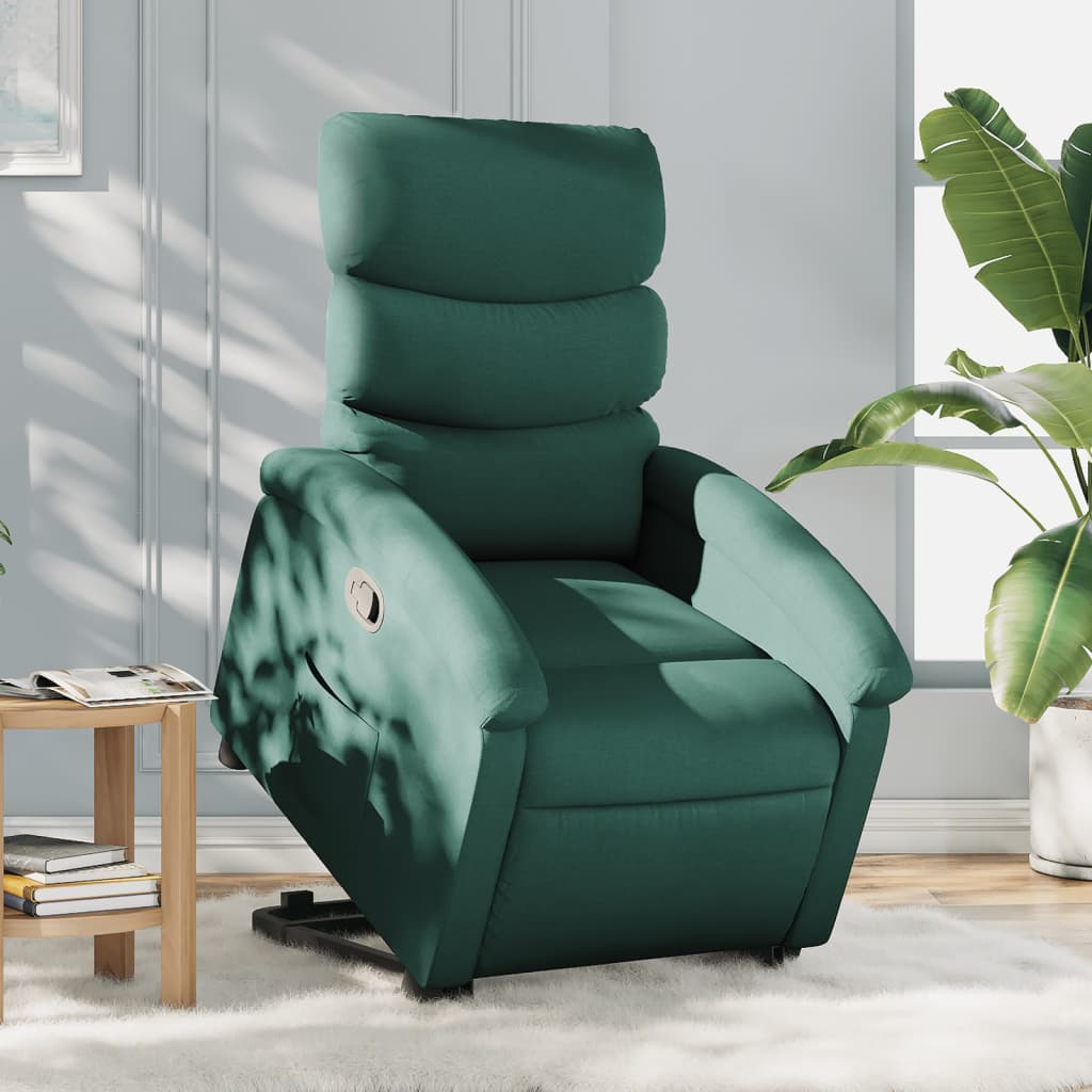 vidaXL Stand up Recliner Chair Dark Green Fabric