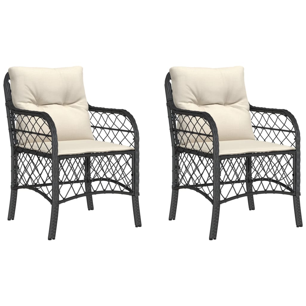 vidaXL Garden Chairs with Cushions 2 pcs Black Poly Rattan