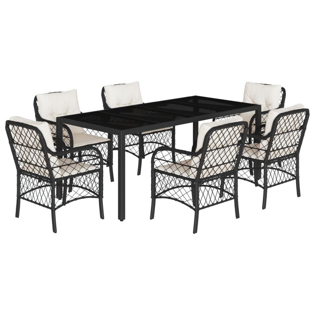 vidaXL 7 Piece Garden Dining Set with Cushions Black Poly Rattan