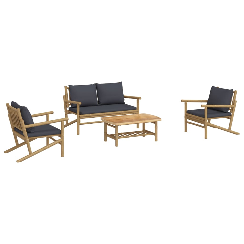 vidaXL 4 Piece Garden Lounge Set with Dark Grey Cushions Bamboo