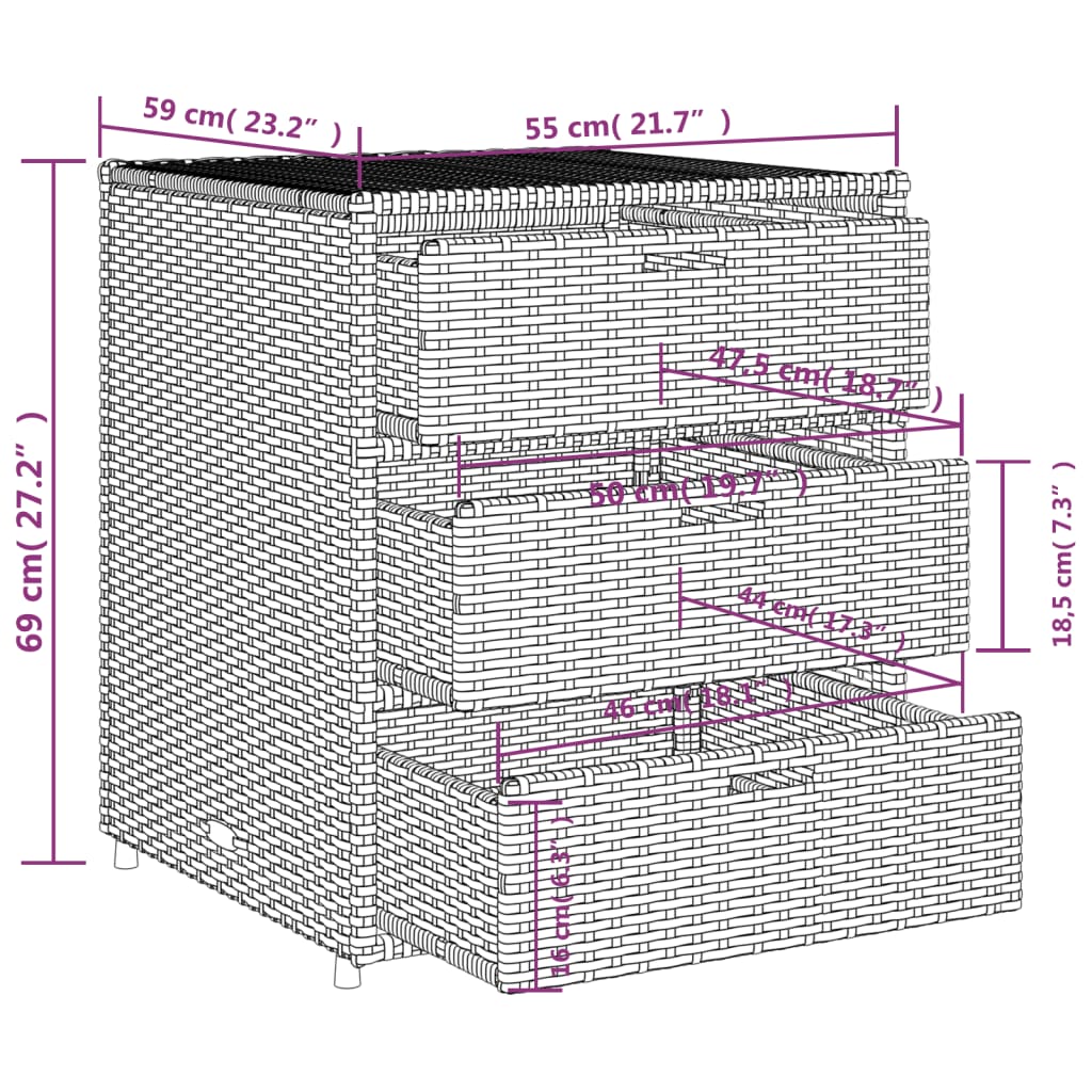 vidaXL Garden Storage Cabinet Grey 55x59x69 cm Poly Rattan