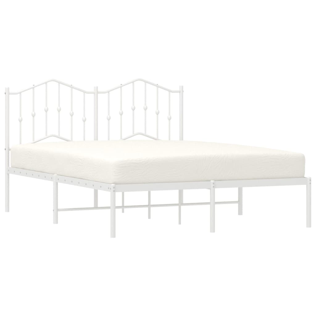 vidaXL Metal Bed Frame without Mattress with Headboard White 135x190 cm Double