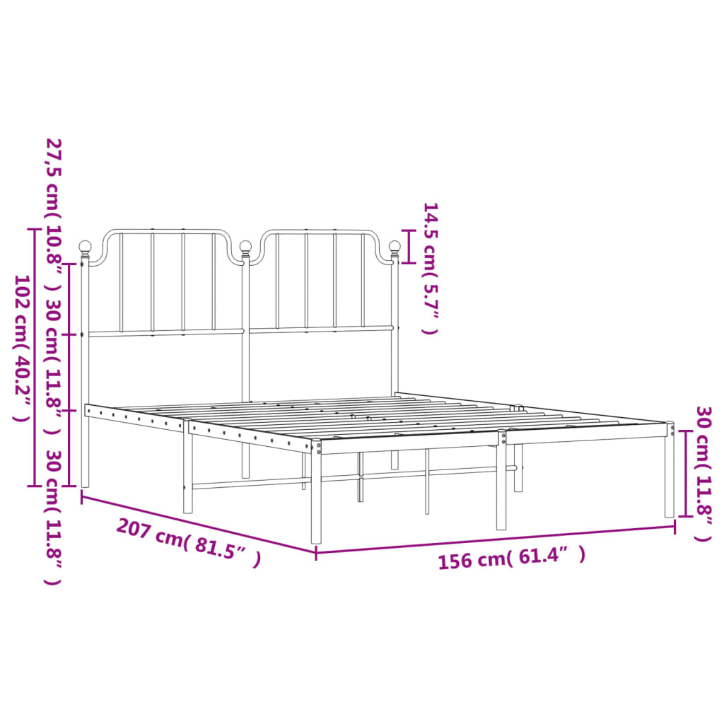 vidaXL Metal Bed Frame with Headboard White 150x200 cm King Size