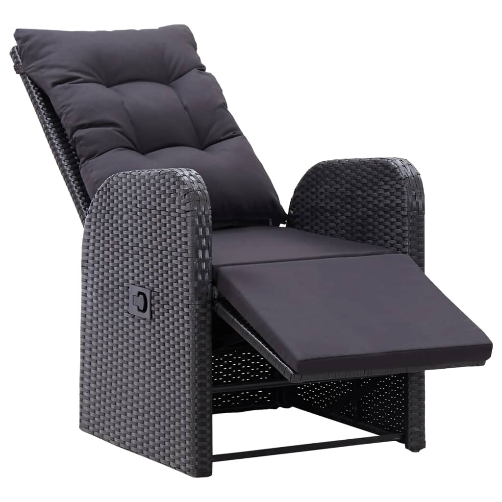 vidaXL 3 Piece Bistro Set with Cushions Poly Rattan Black