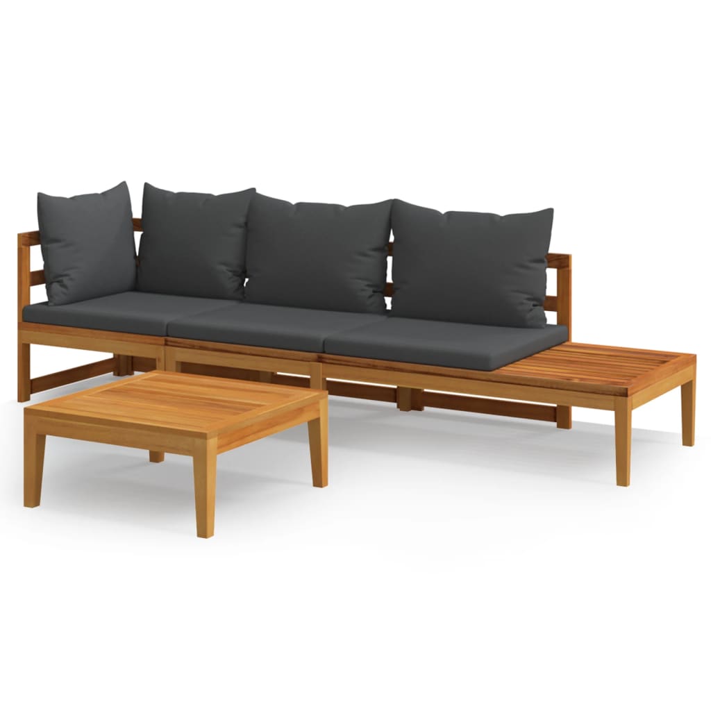 vidaXL 3 Piece Garden Lounge Set with Dark Grey Cushions Acacia Wood