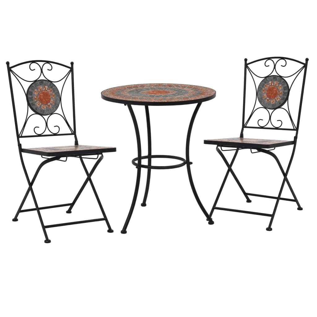 vidaXL 3 Piece Mosaic Bistro Set Ceramic Tile Orange/Grey