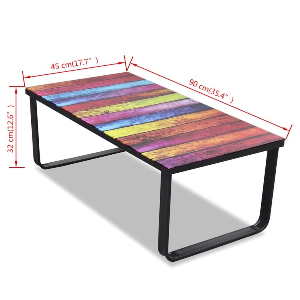 vidaXL Coffee Table with Rainbow Printing Glass Top