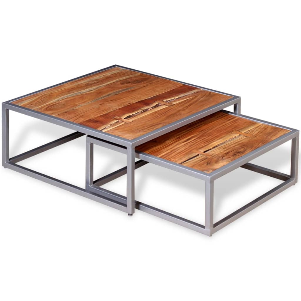 vidaXL Two Piece Coffee Table Set Solid Acacia Wood