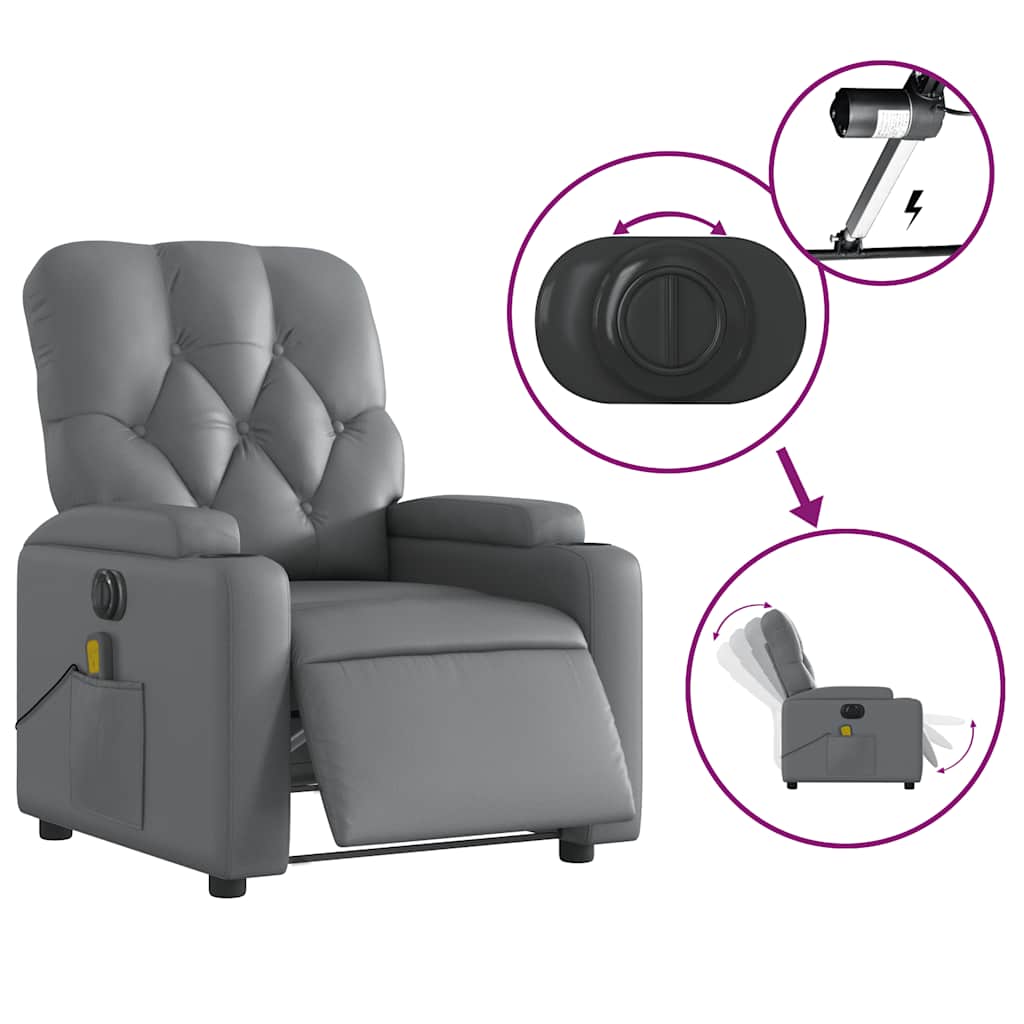 vidaXL Electric Massage Recliner Chair Grey Faux Leather