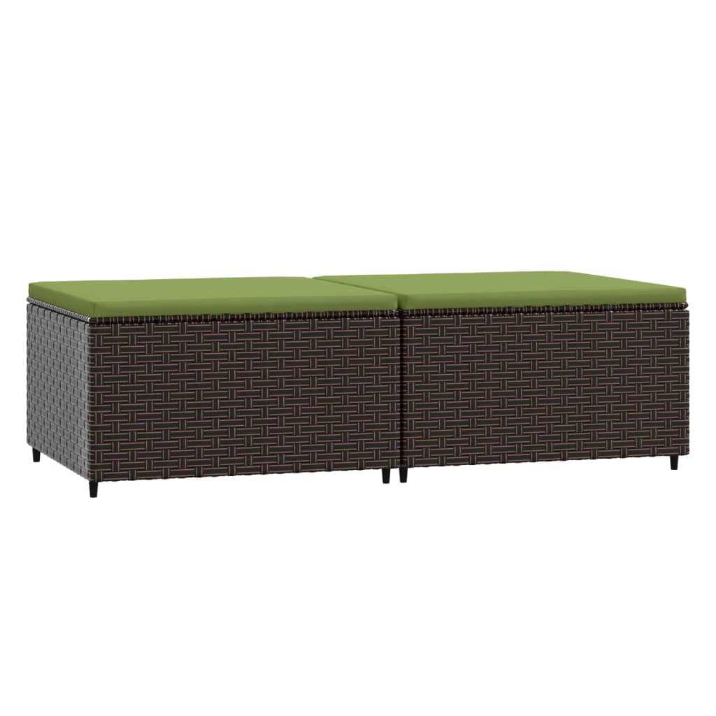 vidaXL Garden Footrests with Cushions 2 pcs Brown Poly Rattan