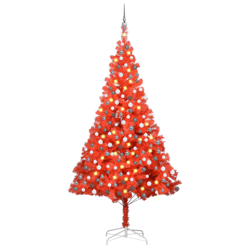 vidaXL Artificial Pre-lit Christmas Tree with Ball Set Red 240 cm PVC