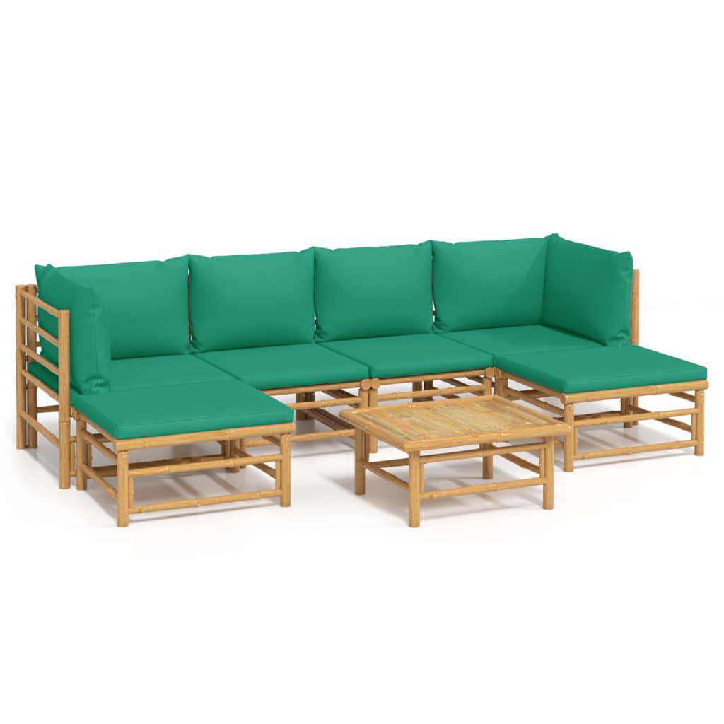 vidaXL 7 Piece Garden Lounge Set with Green Cushions Bamboo