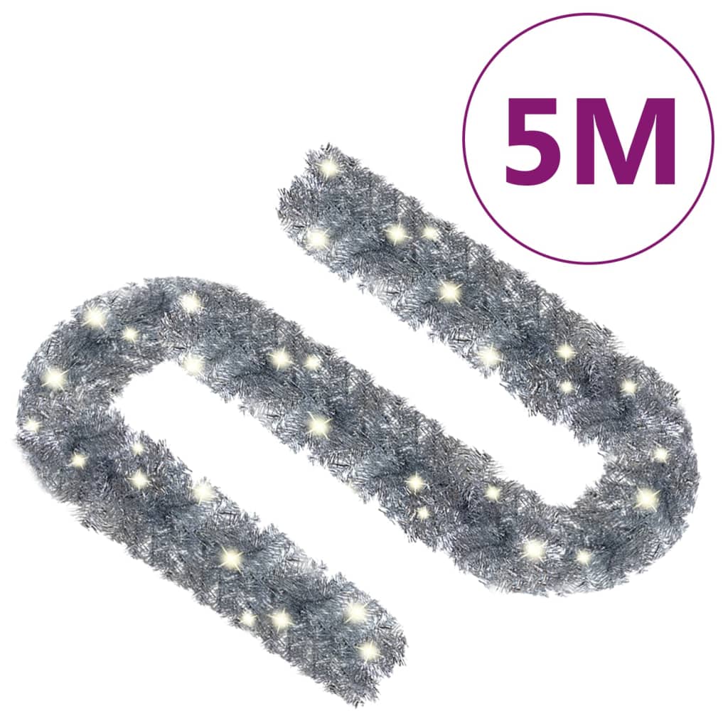 vidaXL Christmas Garland with LED Lights 5 m Silver