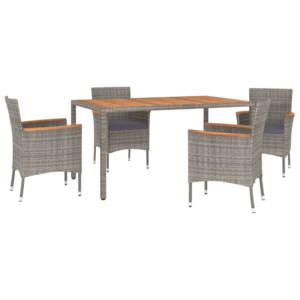 vidaXL 5 Piece Garden Dining Set with Cushions Grey Poly Rattan