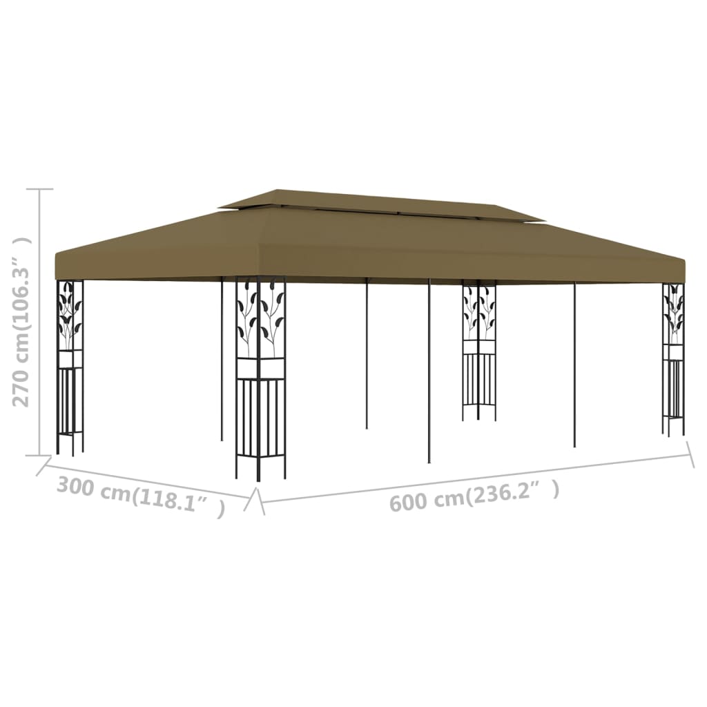 vidaXL Gazebo 6x3 m Taupe 180 g/m²