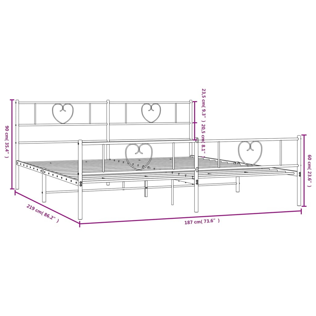 vidaXL Metal Bed Frame without Mattress with Footboard Black 183x213 cm