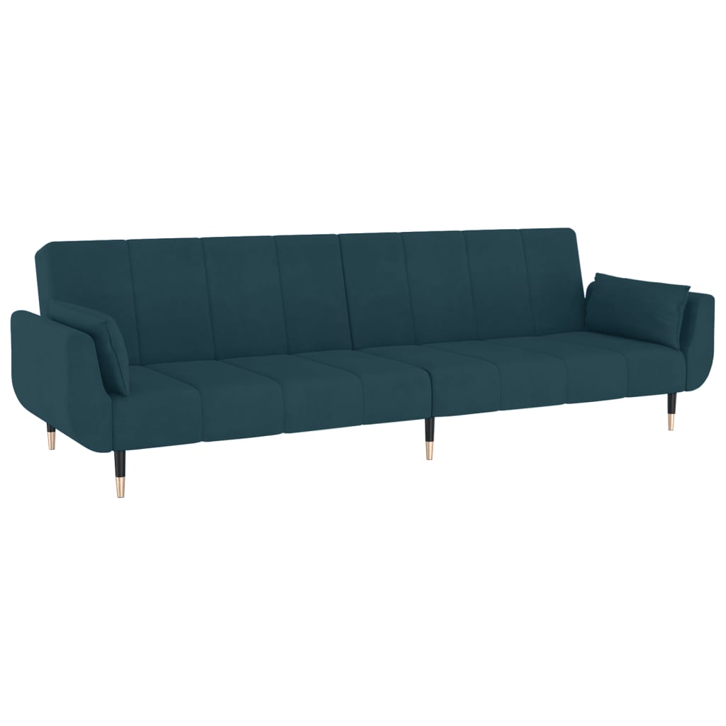 vidaXL 2-Seater Sofa Bed with Two Pillows Blue Velvet