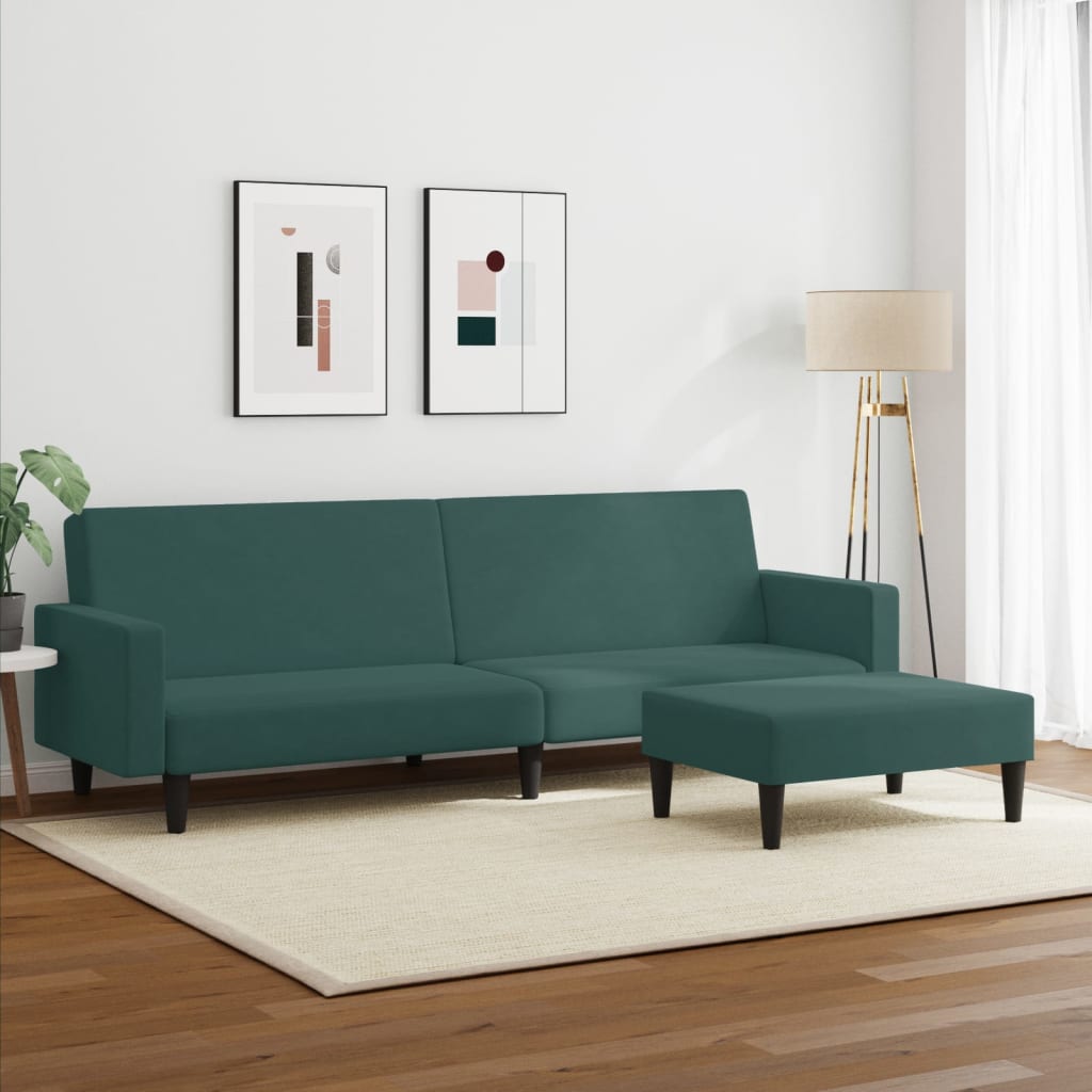 vidaXL 2-Seater Sofa Bed with Footstool Dark Green Velvet