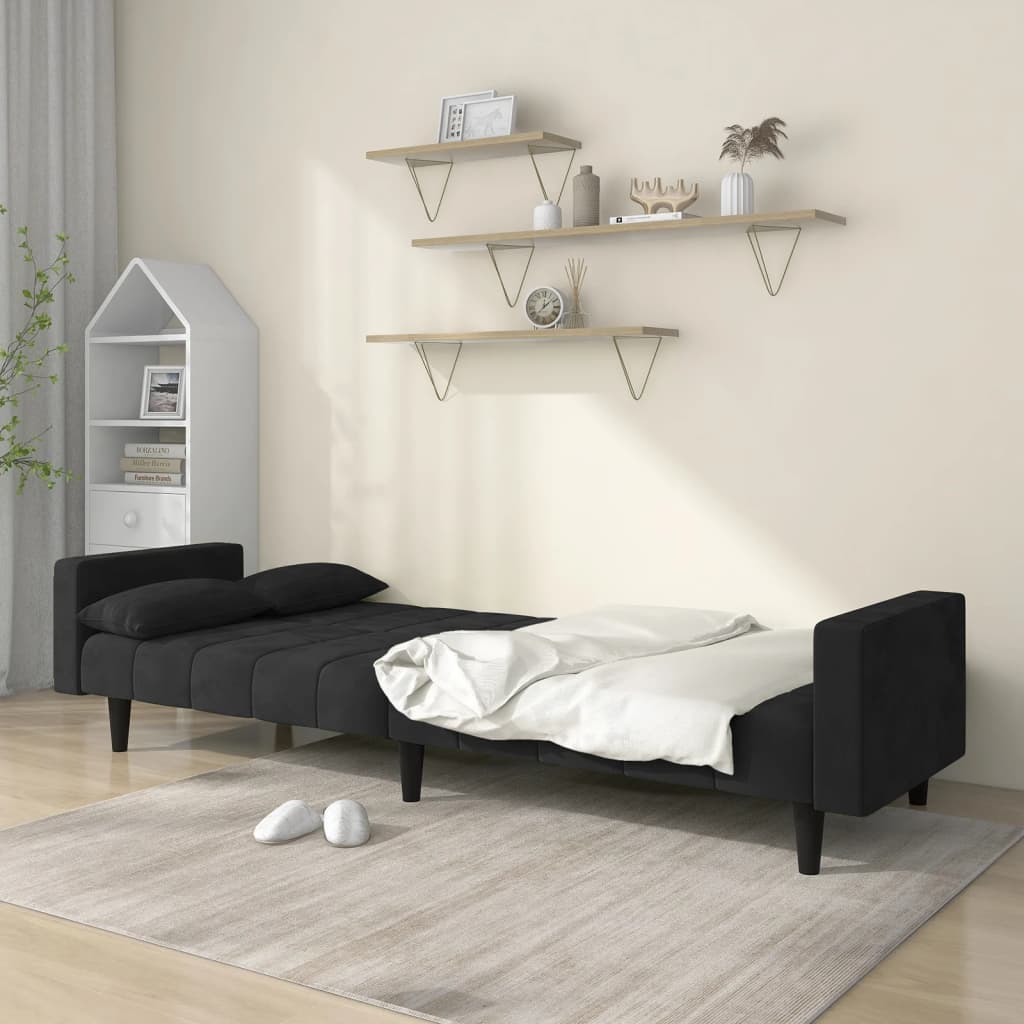vidaXL 2-Seater Sofa Bed with Two Pillows Black Velvet