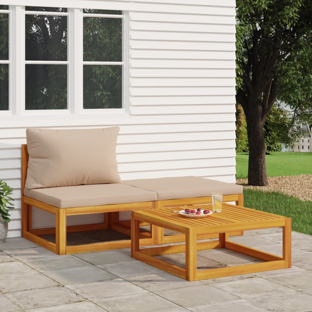 vidaXL 3 Piece Garden Lounge Set with Cushions Solid Wood Acacia