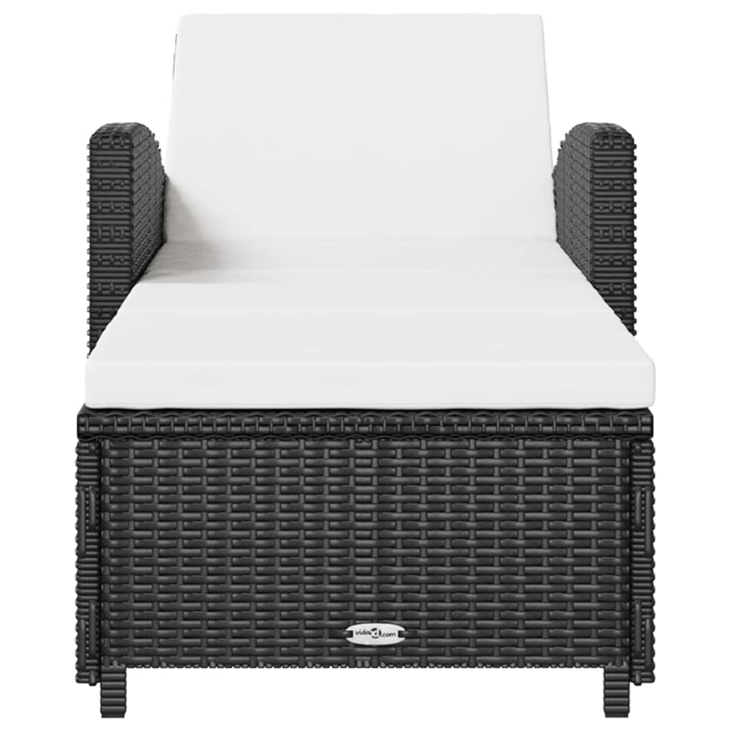 vidaXL Sun Lounger with Cream White Cushion Poly Rattan Black