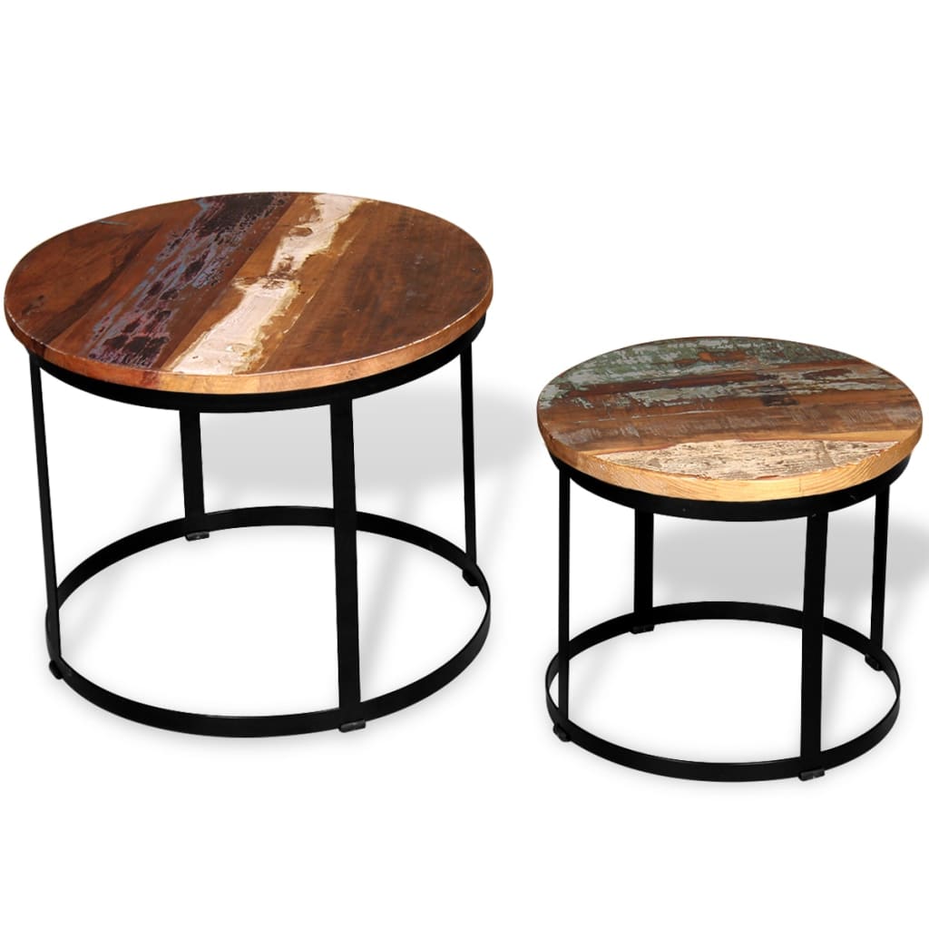 vidaXL Two Piece Coffee Table Set Solid Reclaimed Wood Round 40cm/50cm