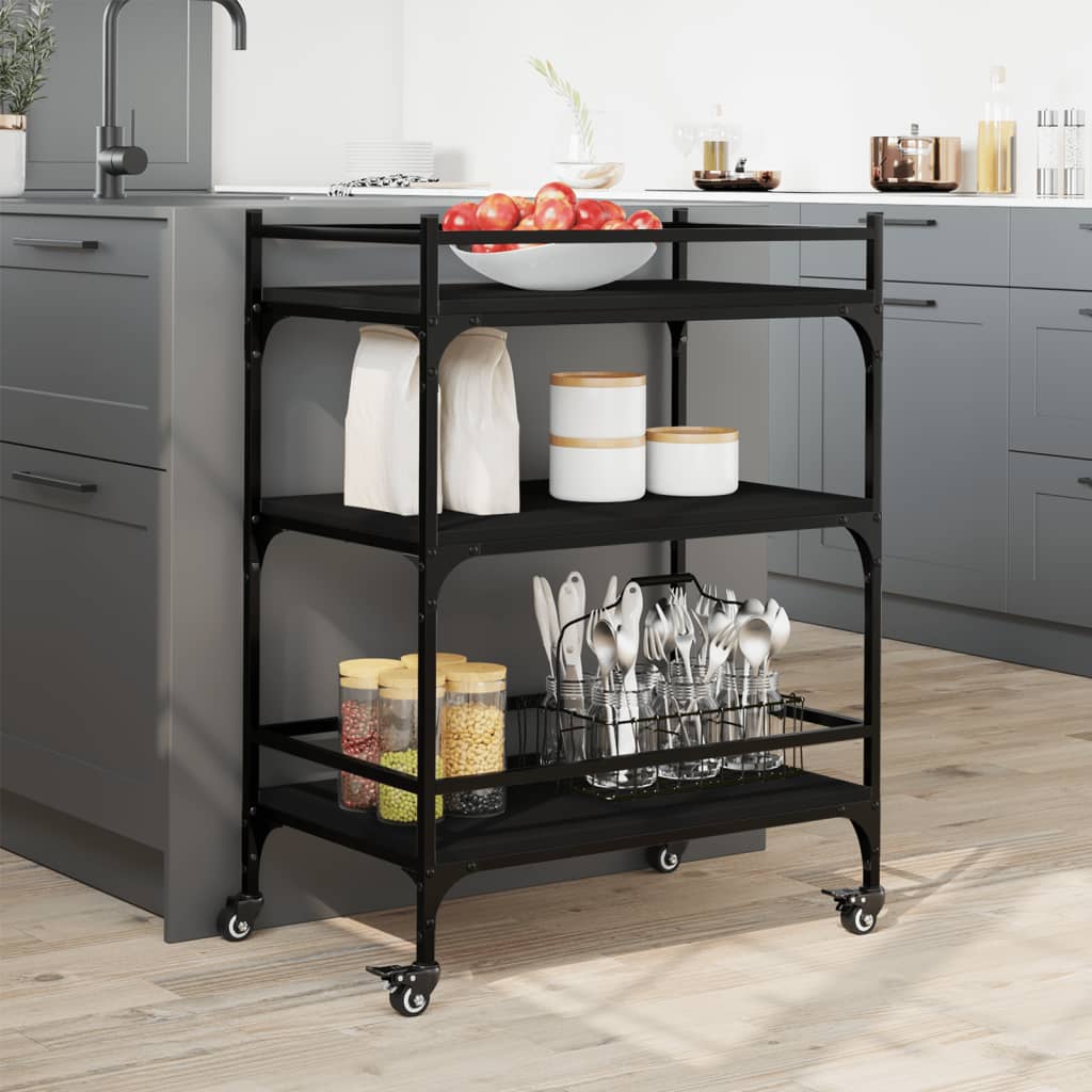 vidaXL Kitchen Trolley Black 65x40x86.5 cm Engineered Wood