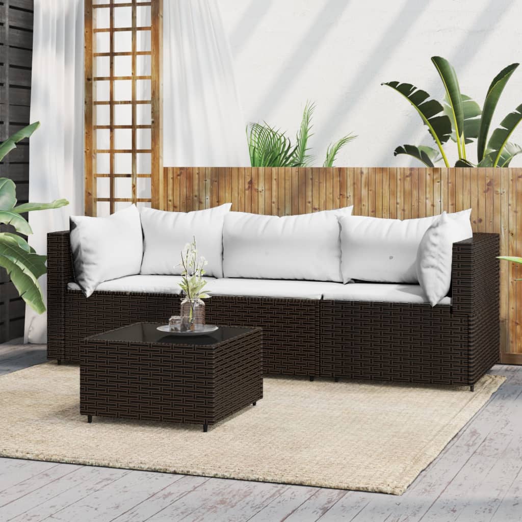 vidaXL 4 Piece Garden Lounge Set with Cushions Brown Poly Rattan