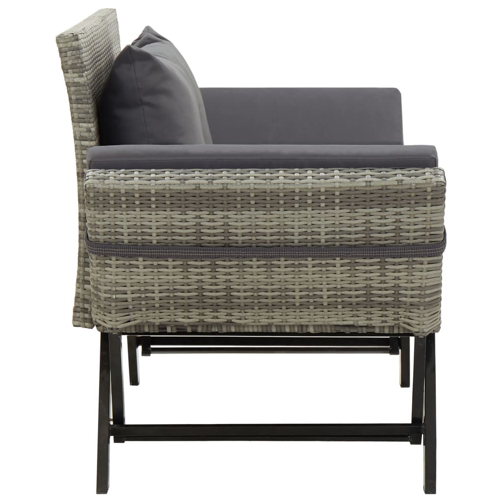 vidaXL Garden Bench with Cushions 176 cm Grey Poly Rattan