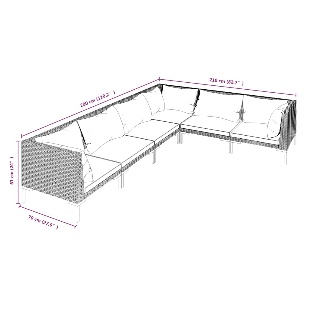 vidaXL 6 Piece Garden Lounge Set with Cushions Poly Rattan Dark Grey