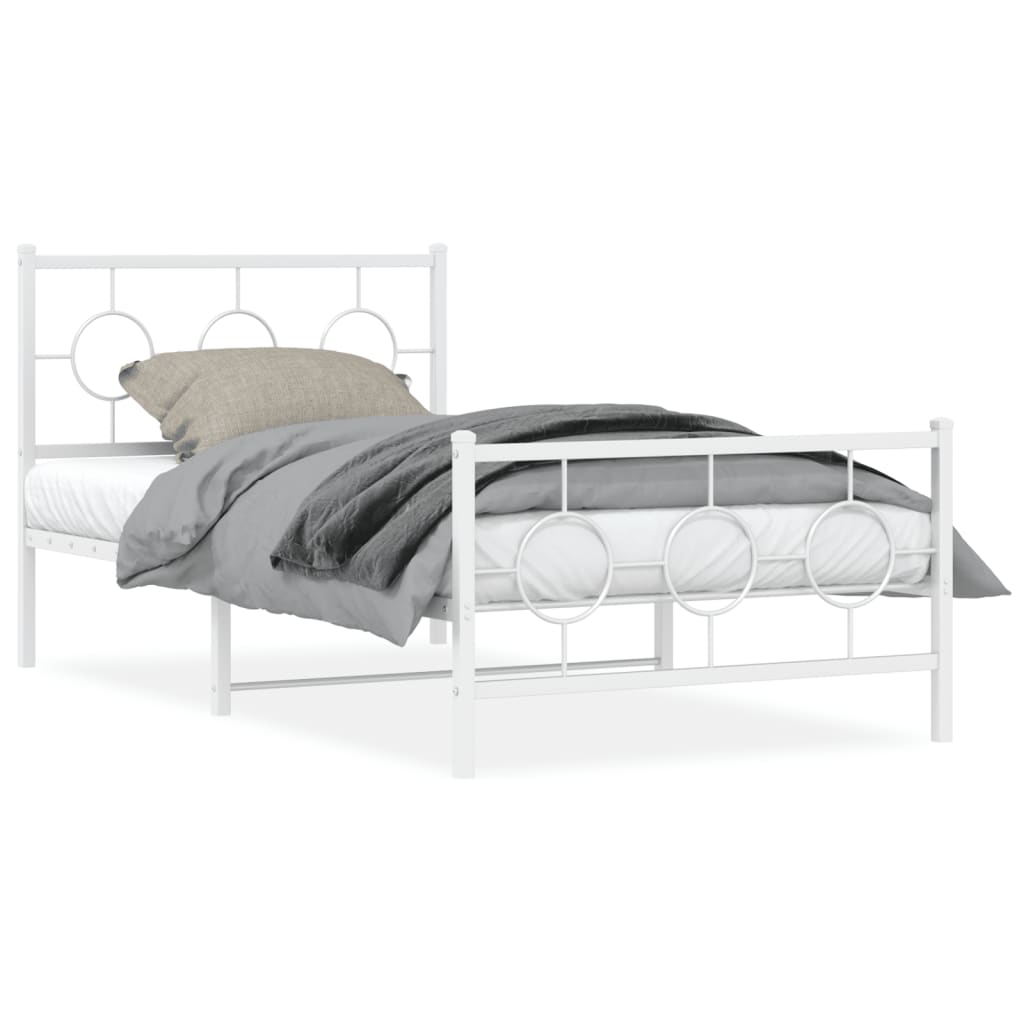 vidaXL Metal Bed Frame with Headboard and Footboard White 100x200 cm