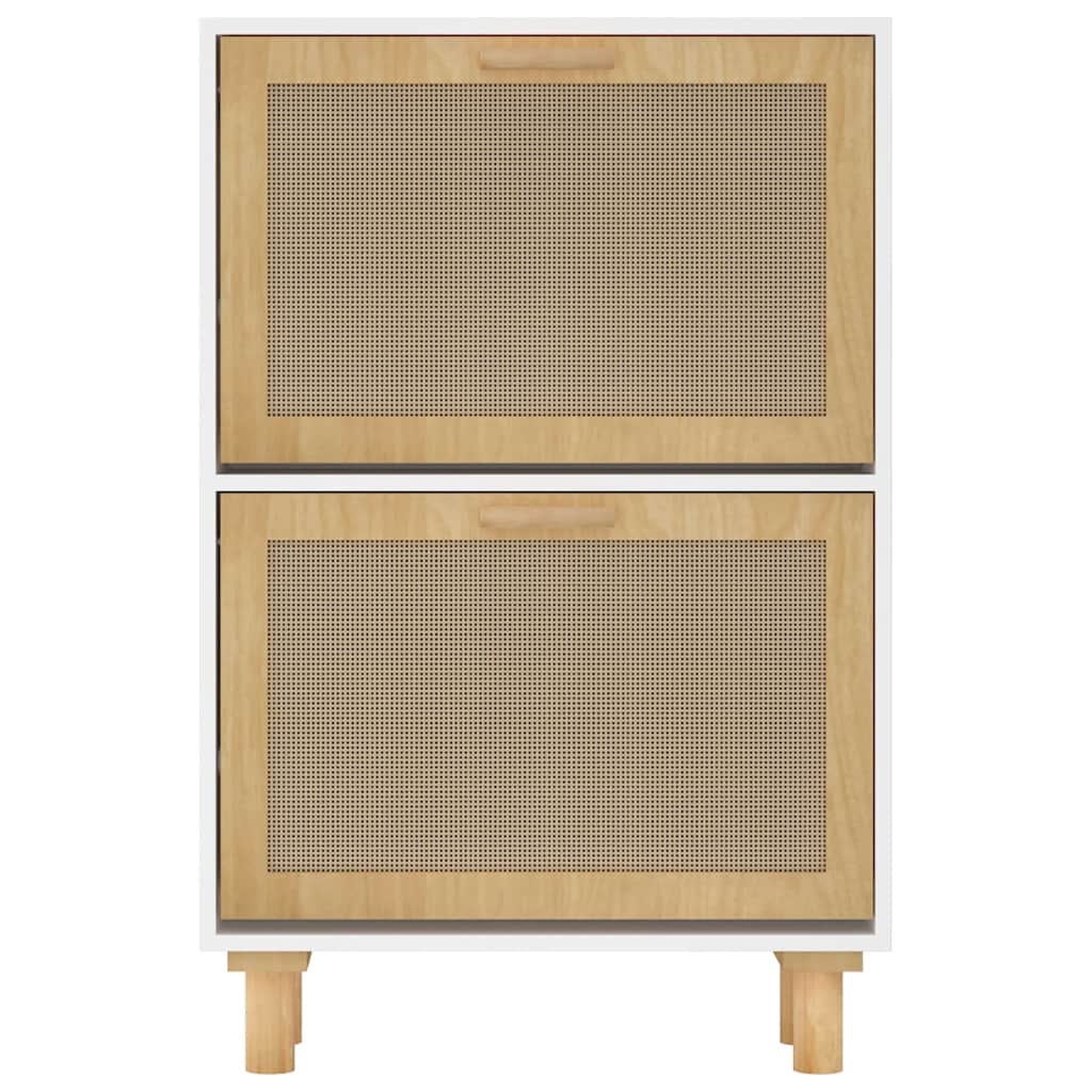 vidaXL Shoe Cabinet White 52x25x80 cm Engineered Wood&Natural Rattan