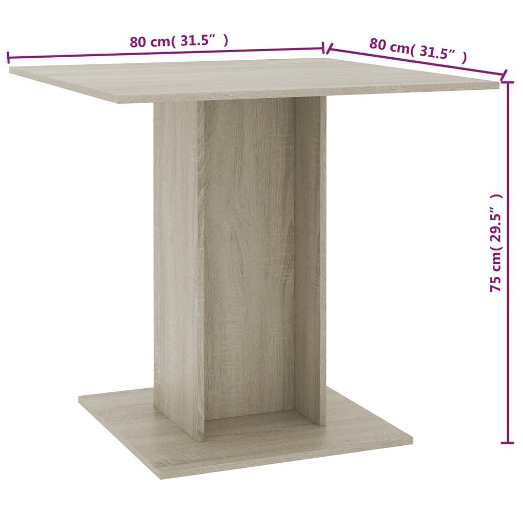 vidaXL Dining Table Sonoma Oak 80x80x75 cm Engineered Wood