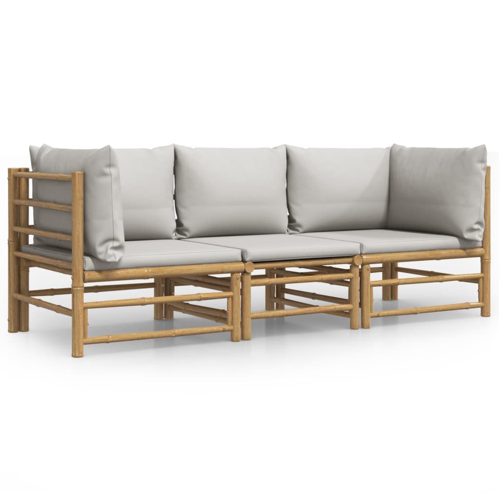 vidaXL 3 Piece Garden Lounge Set with Light Grey Cushions Bamboo