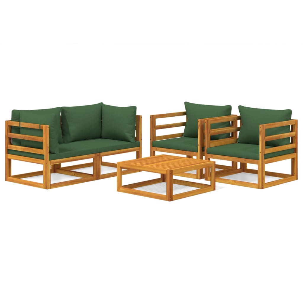 vidaXL 5 Piece Garden Lounge Set with Green Cushions Solid Wood